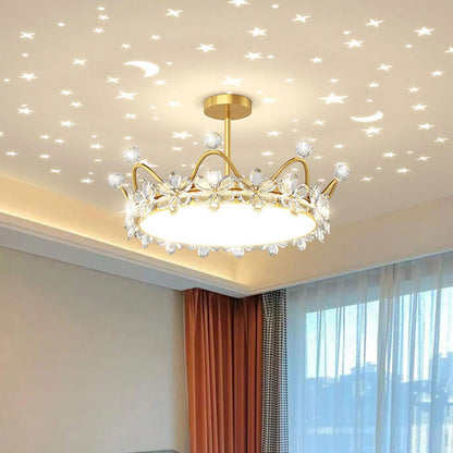 Modern Minimalist Wrought Iron Crystal Crown Projection LED Flush Mount Ceiling Light