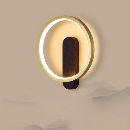 مصباح حائط LED دائري من الحديد المطاوع بتصميم عصري بسيط من الخشب 