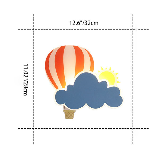 Contemporary Creative Kids Hot Air Balloon Clouds Iron Acrylic LED Wall Sconce Lamp For Bedroom