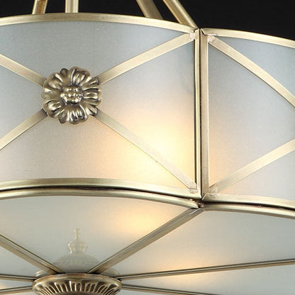 Modern Light Luxury Carving Copper Round Glass 4-Light Semi-Flush Mount Ceiling Light