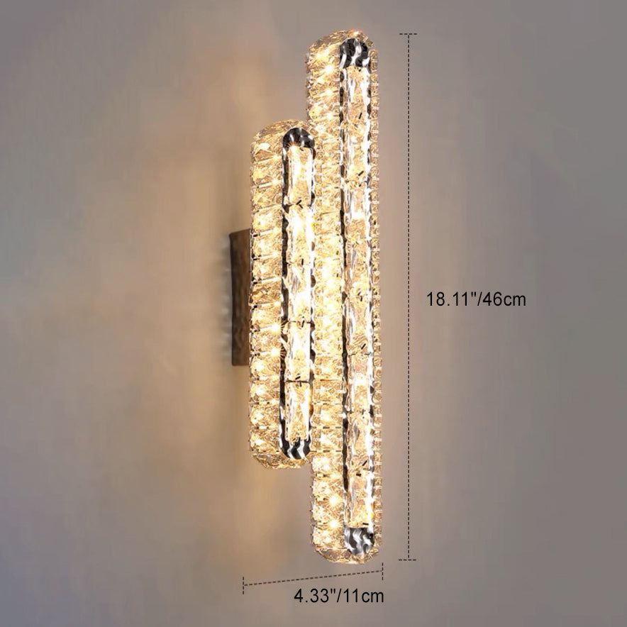 Modern Luxury Stainless Steel Crystal Elliptical Strip LED Wall Sconce Lamp For Living Room