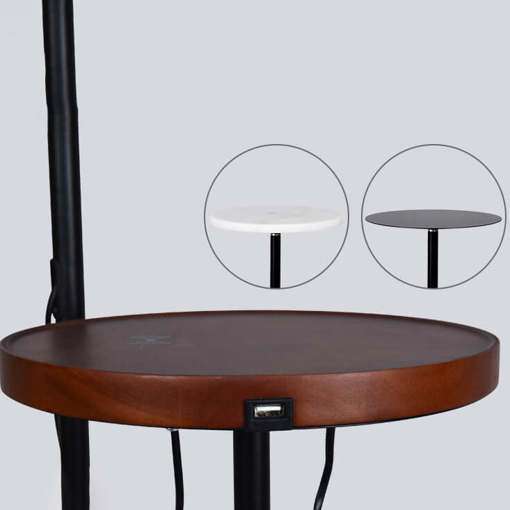 Nordic Minimalist Pleated Shade Marble Solid Wooden Shelf 1-Light Standing Floor Lamp