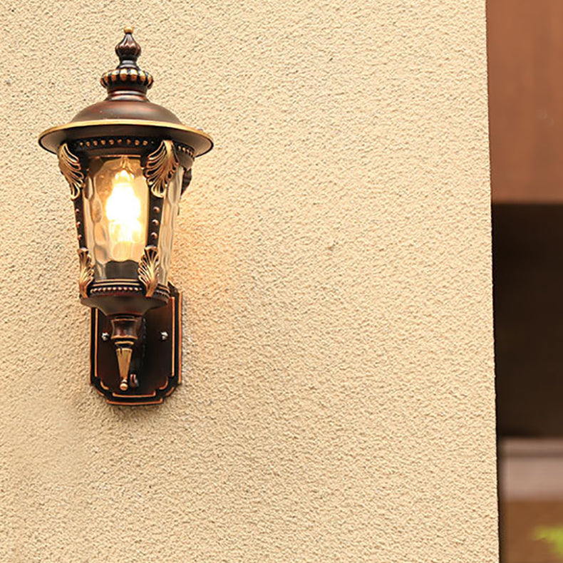 Traditional European Cylinder Quadrilateral Aluminum Glass 1-Light Wall Sconce Lamp For Outdoor Patio