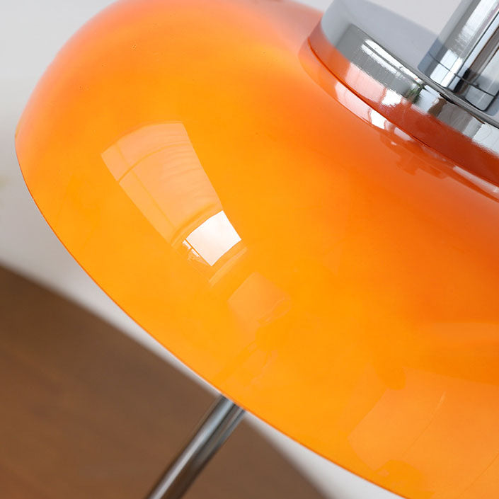 Vintage Simple Orange Dome Chrome Base 3-Light Table Lamp