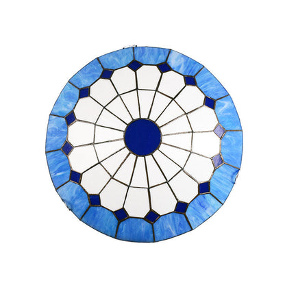 Traditional Tiffany Mediterranean Stained Glass Dome 2-Light Flush Mount Ceiling Light For Hallway