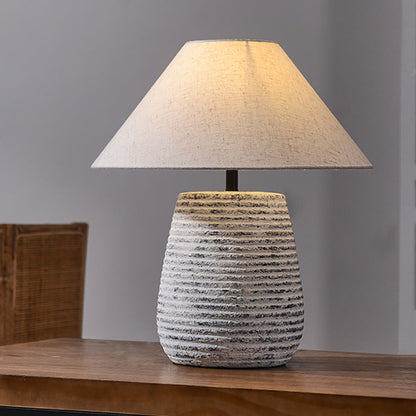 Modern Shabby Chic Ceramic Jar Linen Fabric Handmade 1-Light Table Lamp For Living Room