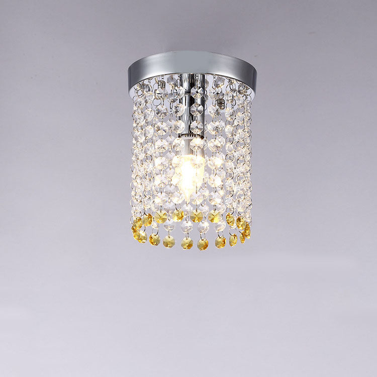 Modern Minimalist Crystal Bead Curtain Round 1-Light Semi-Flush Mount Ceiling Light