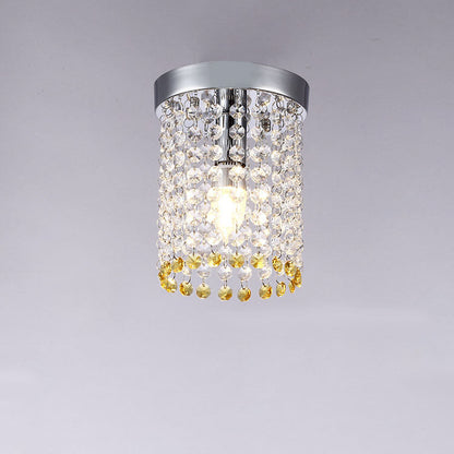 Modern Minimalist Crystal Bead Curtain Round 1-Light Semi-Flush Mount Ceiling Light