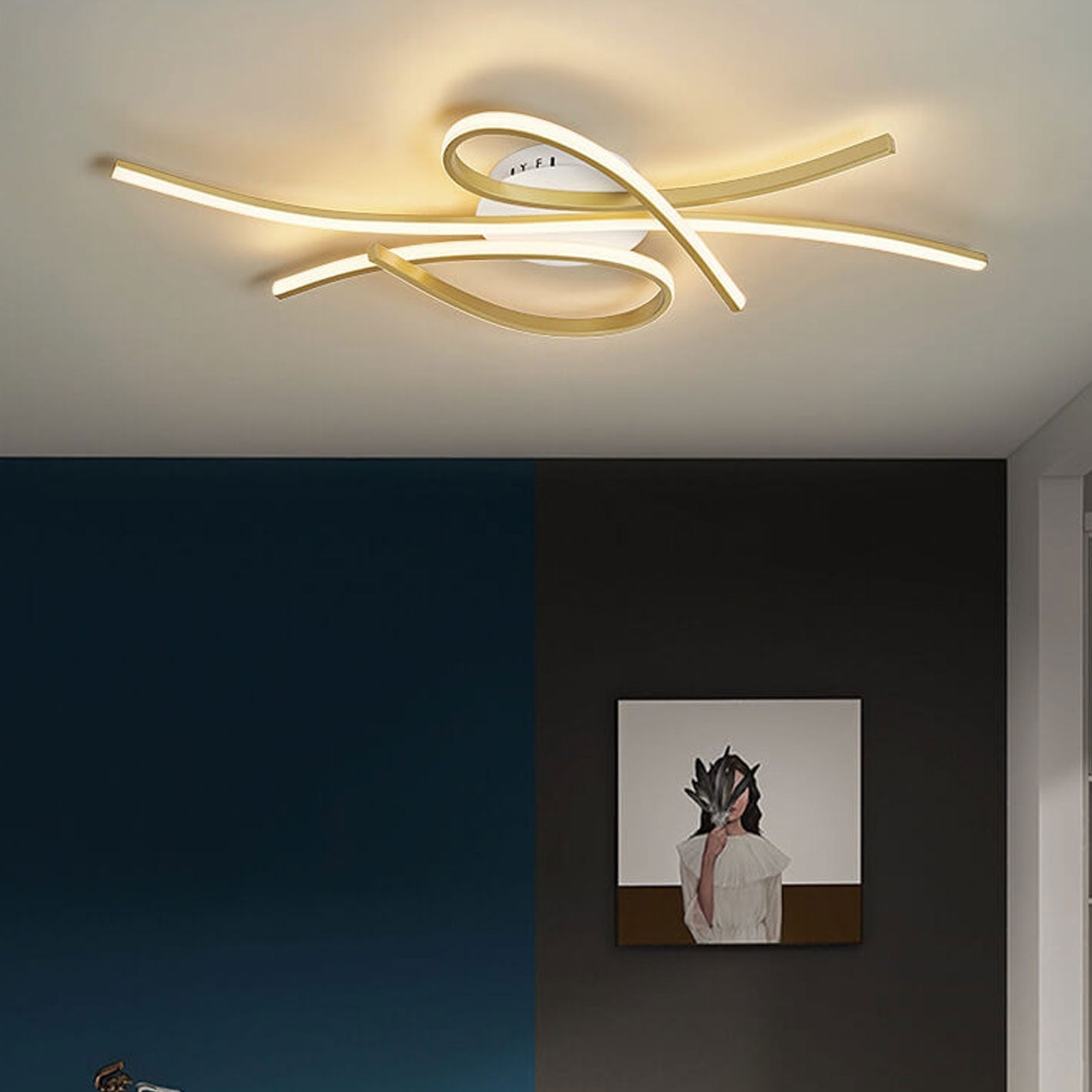 Modern Creative Bending Curves Line Design LED Flush Mount Ceiling Light