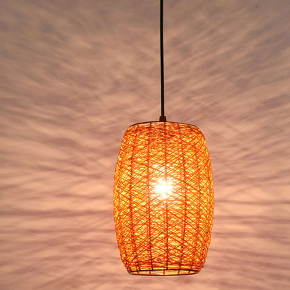 Modern Rustic Rattan Cylindrical 1-Light Pendant Light
