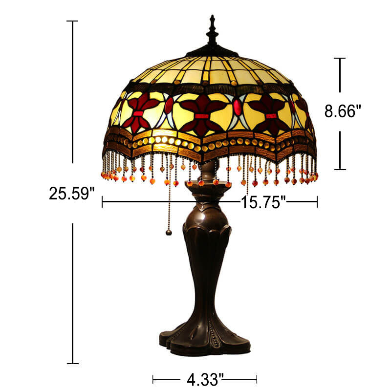 Tiffany European Retro Flowers Stained Glass Pull Cord 1-Light Table Lamp