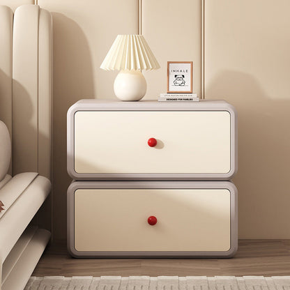 Modern Minimalist Square Tabletop Solid Wood Ceramic Cat Scratch Leather Nightstand 2-Drawer For Bedroom