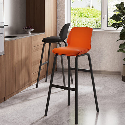 Contemporary Nordic Square PU Leather Upholstered Iron Bar Stool Plastic Backrest Footrest For Dining Room