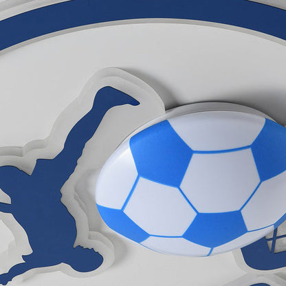 Contemporary Creative Kids Round Basketball Football Iron Acrylic LED Flush Mount Ceiling Light For Bedroom