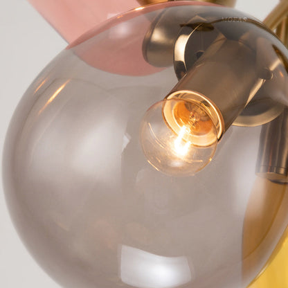 Contemporary Scandinavian Iron Copper Glass Balloon 4-Light Chandelier For Dining Room