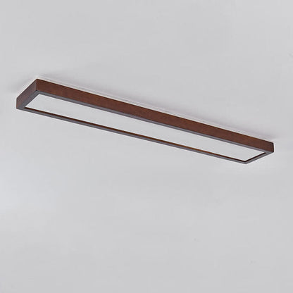 Japanese Minimalist Log Rectangular Walnut LED Flush Mount Ceiling Light