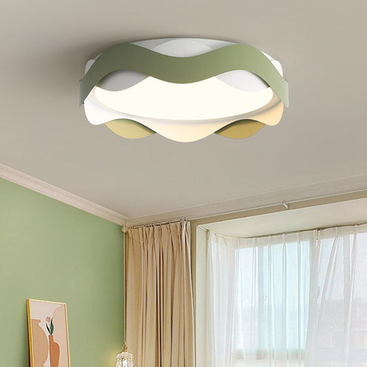 Contemporary Creative Cream Waves Round Acrylic Iron LED Flush Mount Ceiling Light For Living Room