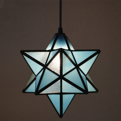 European Tiffany Pentagram Stained Glass 1-Light Pendant Light