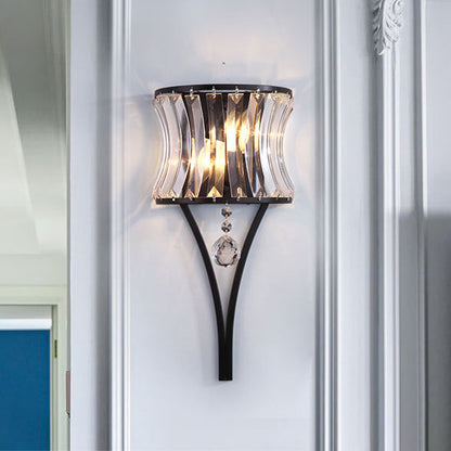 Contemporary Luxury Dazzling Curved Crystal Sheet Shade Hardware 2-Light Wall Sconce Lamp For Living Room