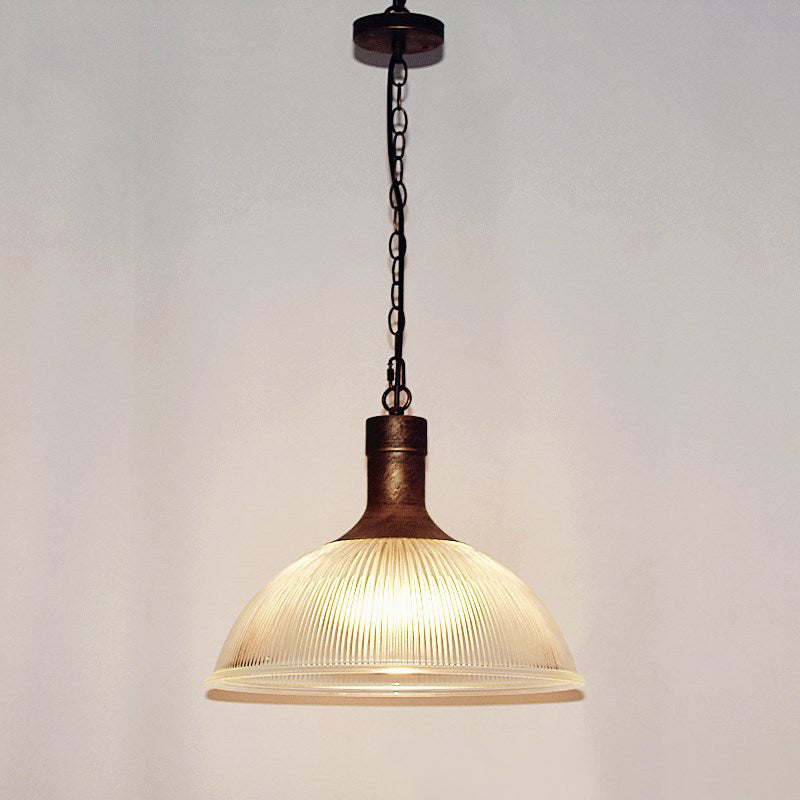 Contemporary Industrial Iron Vertical Ribbed Glass Semicircle 1-Light Pendant Light For Dining Room