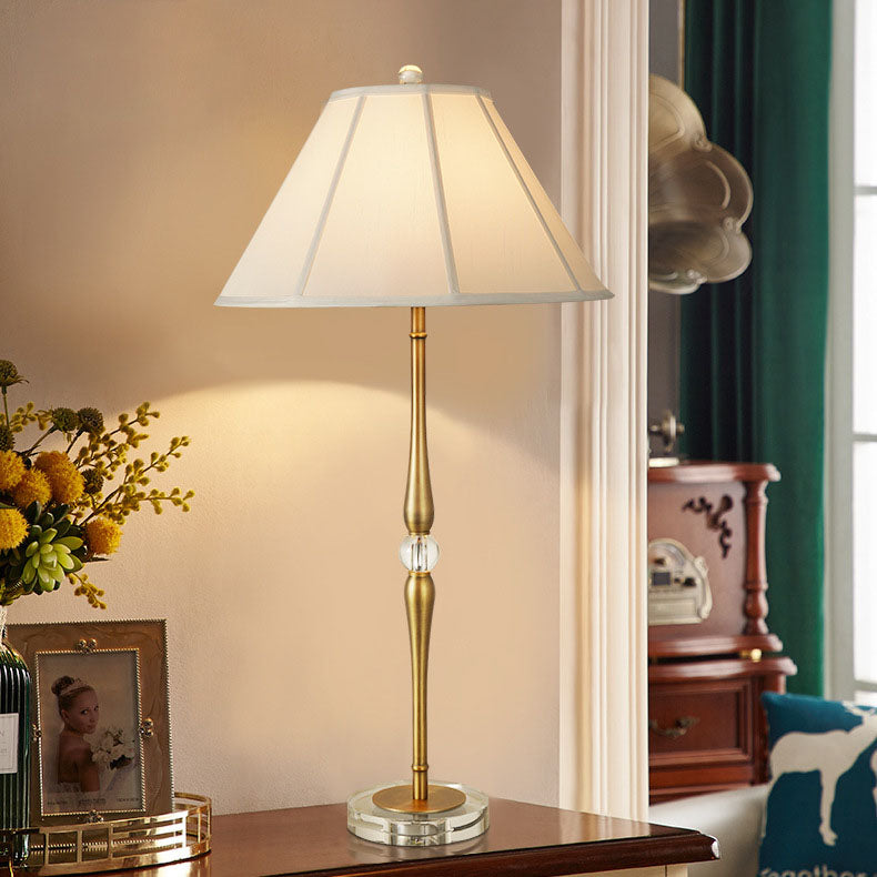 European Luxury Fabric Pleated Cone Long Pole 1-Light Table Lamp
