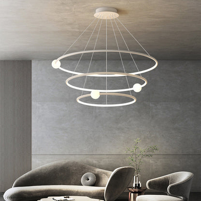 Modern Minimalist Multi Tier Circle Aluminum Iron Silicone LED Chandelier For Living Room