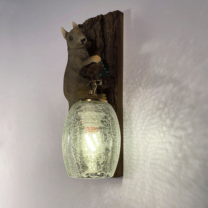 Nordic Vintage Resin Squirrel Glass 1-Light Wall Sconce Lamp
