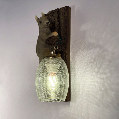 Nordic Vintage Resin Squirrel Glass 1-Light Wall Sconce Lamp