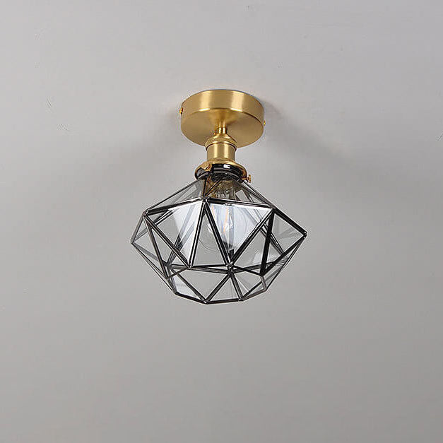 Modern Brass Glass Diamond 1-Light Semi-Flush Mount Ceiling Light