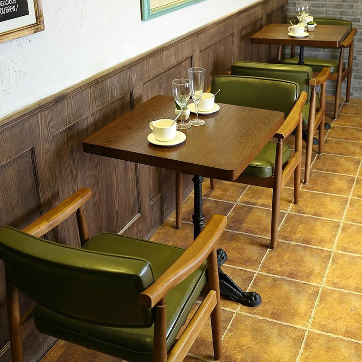 Contemporary Nordic PU Leather Wood Sponge Square Rectangular Dining Chair Backrest Armrest For Dining Room