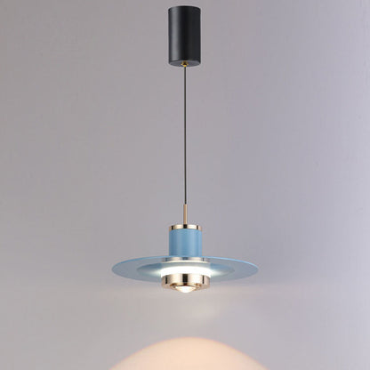 Modern Minimalist Cylinder Flying Saucer Hardware LED Pendant Light For Living Room