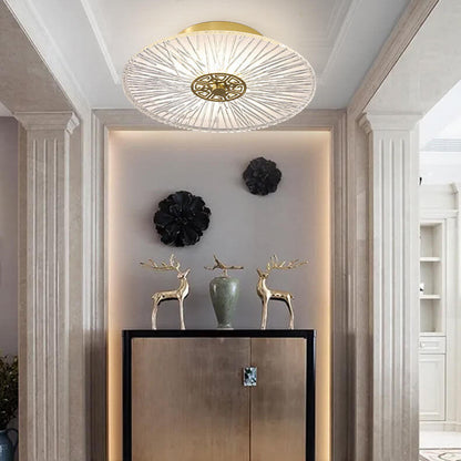 Modern New Chinese Style Pure Copper Glass LED Semi-Flush Mount Ceiling Light