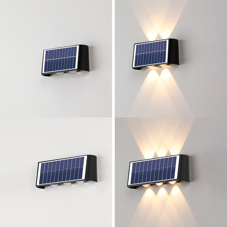 مصباح حائط LED مستطيل الشكل مقاوم للماء يعمل بالطاقة الشمسية بتصميم عصري بسيط مصنوع من مادة ABS PMMA للفناء الخارجي