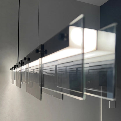 ثريا جزيرة LED طويلة من الزجاج النحاسي بتصميم عصري بسيط لغرفة المعيشة