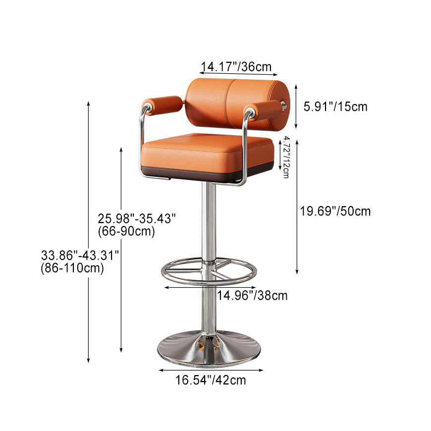 Modern Luxury Square Cylindrical Artificial Leather Metal Bar Stool Backrest Armrest For Dining Room