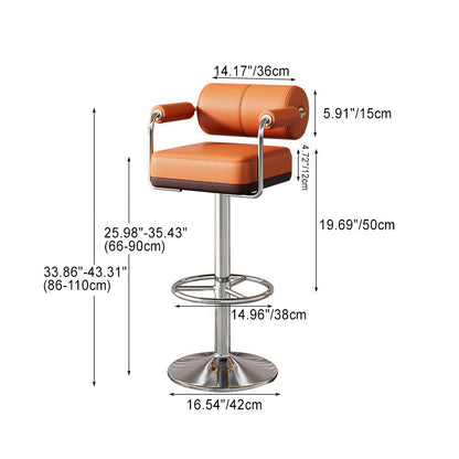 Modern Luxury Square Cylindrical Artificial Leather Metal Bar Stool Backrest Armrest For Dining Room