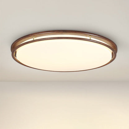 Modern Minimalist Geometric Round Walnut Wood Acrylic LED Flush Mount Ceiling Light For Living Room