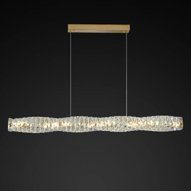 Modern Simplicity Stainless Steel Crystal Strip LED Island Light Pendant Light For Dining Room