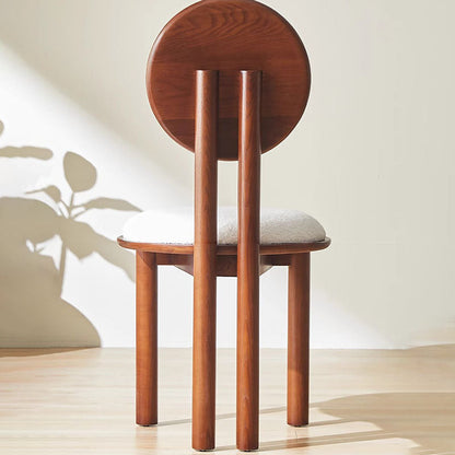 Contemporary Scandinavian Round Back Solid Wood Lambswool PU Leather Dining Chair Backrest For Dining Room