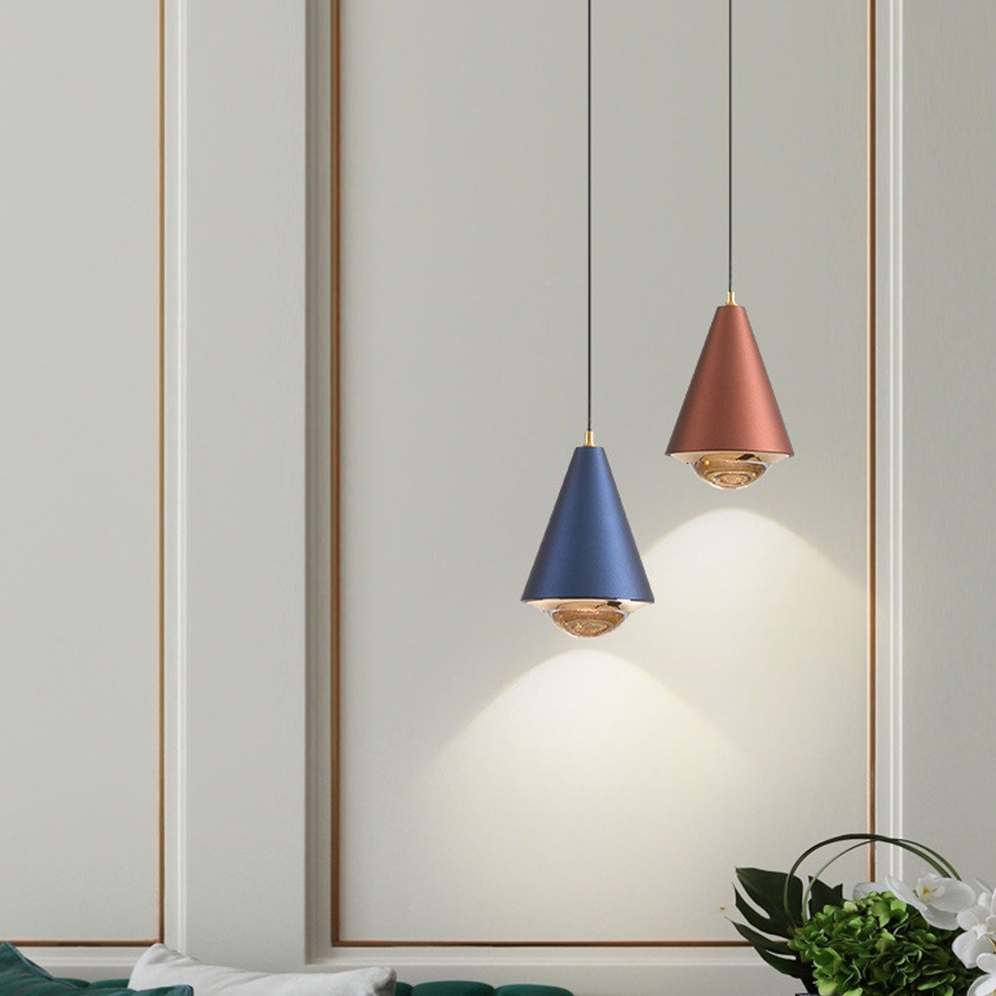 Modern Minimalist Solid Color Free Lift Conical 1-Light Pendant Light