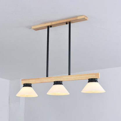 Nordic Solid Wood Cone Glass Shade 3/4 Light Island Light Chandelier