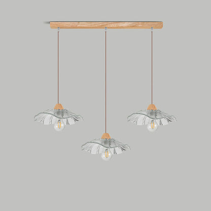 Modern Art Deco Wood Lotus Leaf Glass Shade 1/3-Light Island Light Chandelier For Bedroom