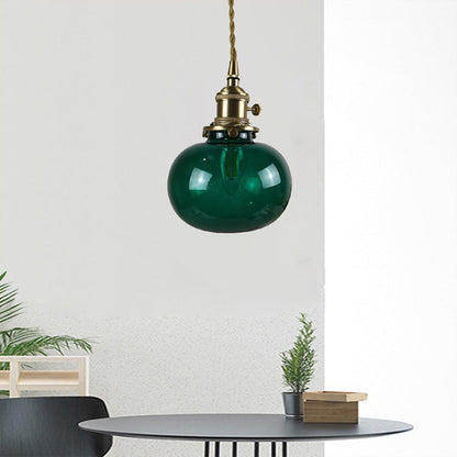 European Vintage Round Head Brass Glass 1-Light Pendant Light