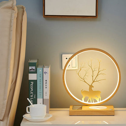 Creative Round Deer Design LED Wireless Charging Touch Decorative Table Lamp