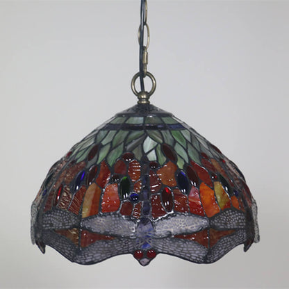 Tiffany Vintage Butterfly Stained Glass Dome 1-Light Pendant Light