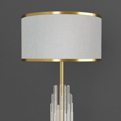 Contemporary Scandinavian Luxury Round Fabric Glass Column 1-Light Standing Floor Lamp For Living Room