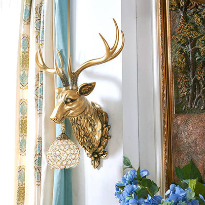 European Retro Deer Head Resin 1-Light Wall Sconce Lamp