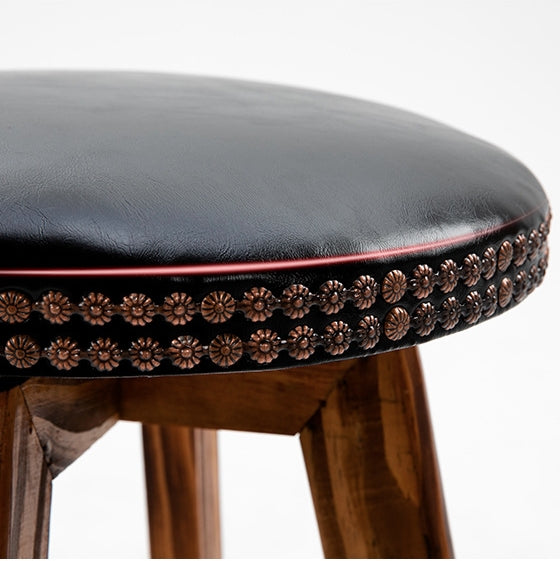 Contemporary Retro Round Faux Leather Wood Legs Swivel Bar Stool Low Back Footrest For Dining Room