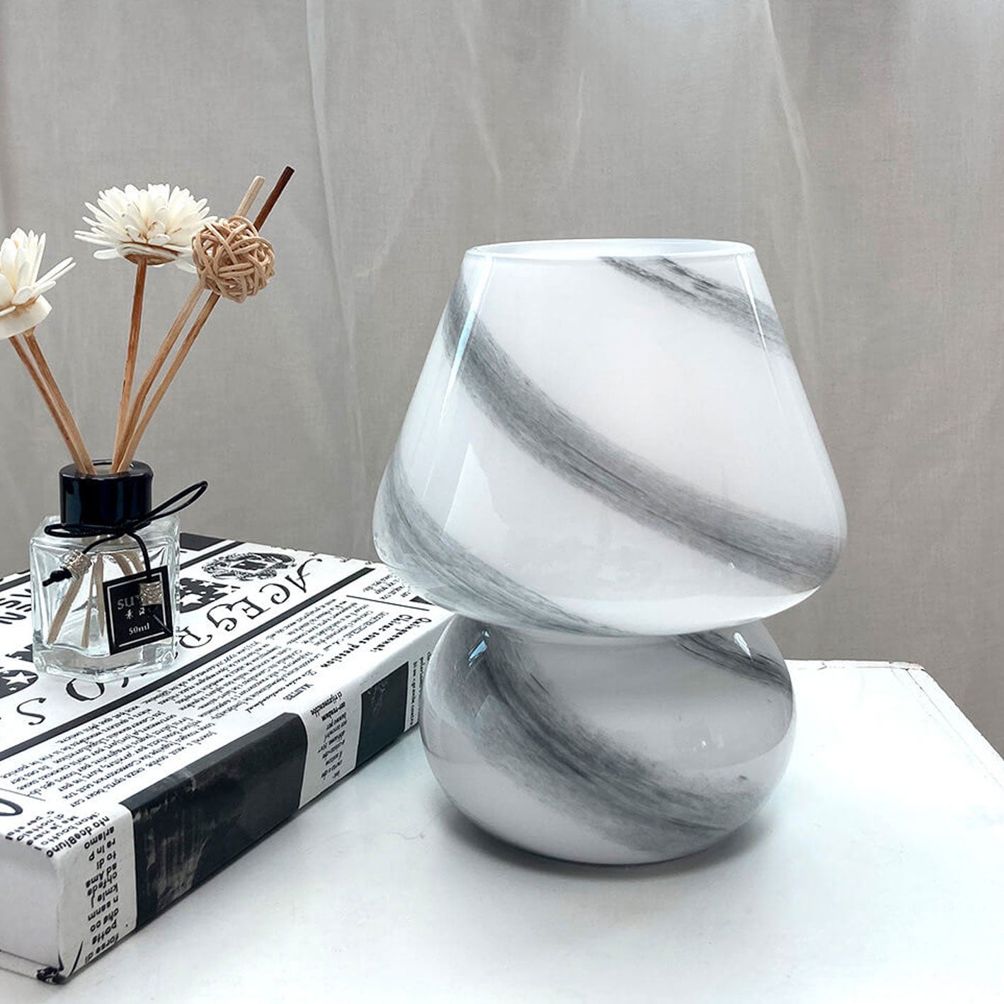 Creative Handmade Glass Planet Design Mushroom 1-Light Table Lamp