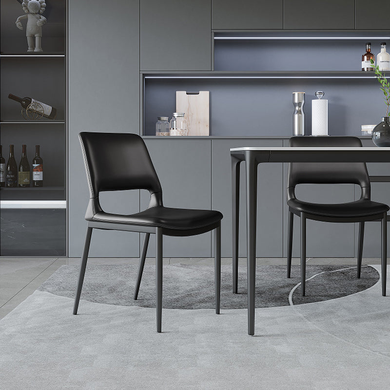 Modern Minimalist Rectangular Curved Seat Microfiber Leather Carbon Steel Dining Chair Backrest For Dining Room